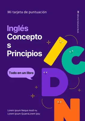 Cuaderno de preguntas en inglés con el alfabeto morado resaltado