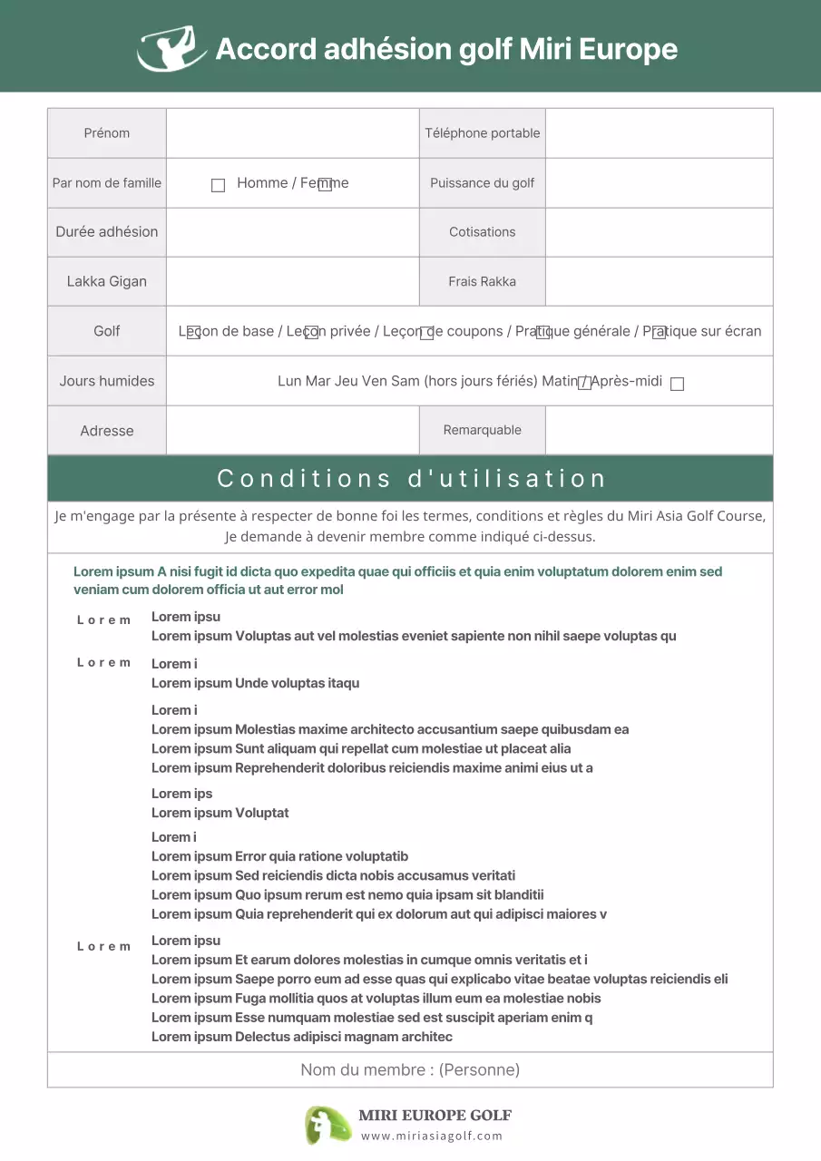 Documents relatifs au contrat d'adhésion à un parcours de golf