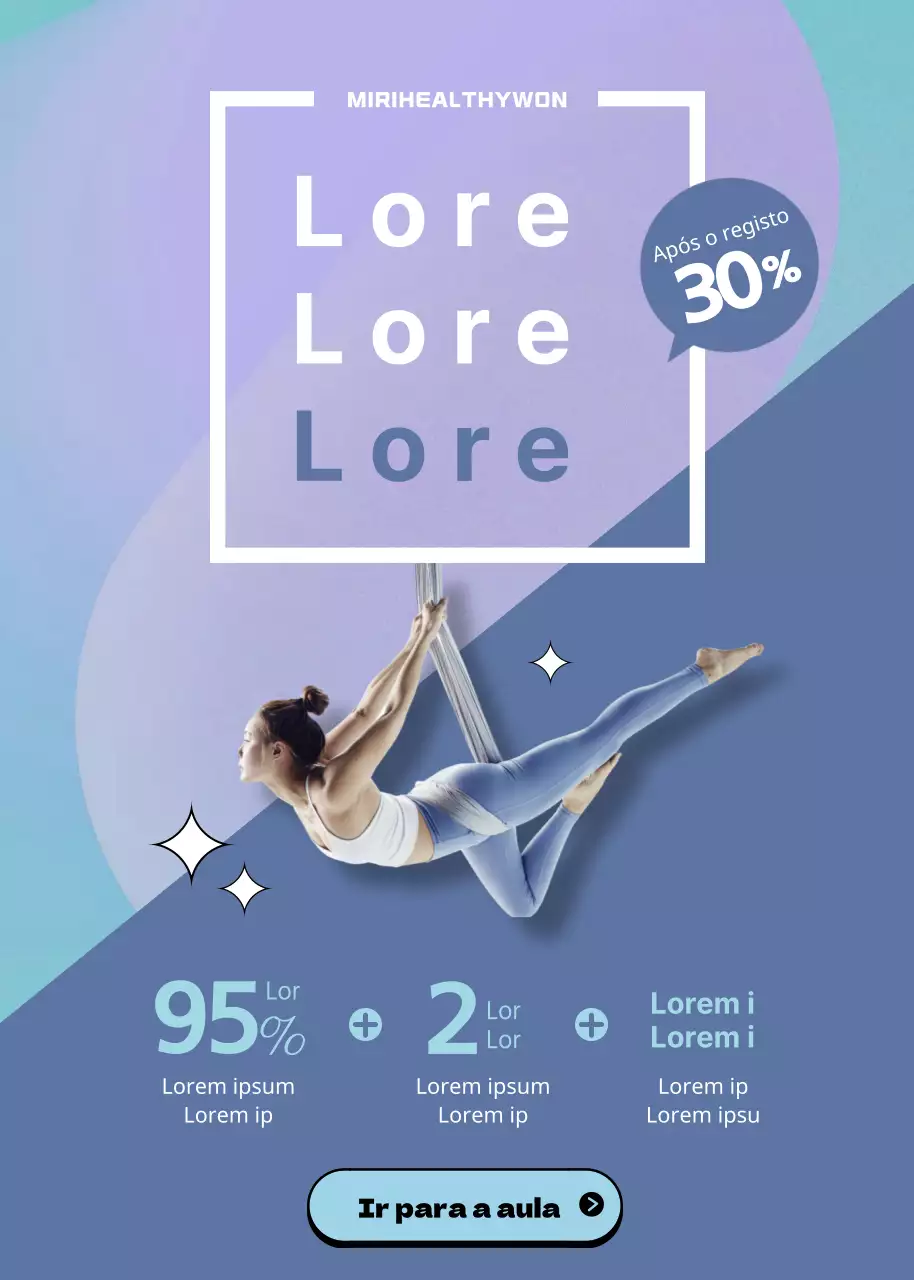 Eventos pop-up de ioga dietético em roxo e azul claro