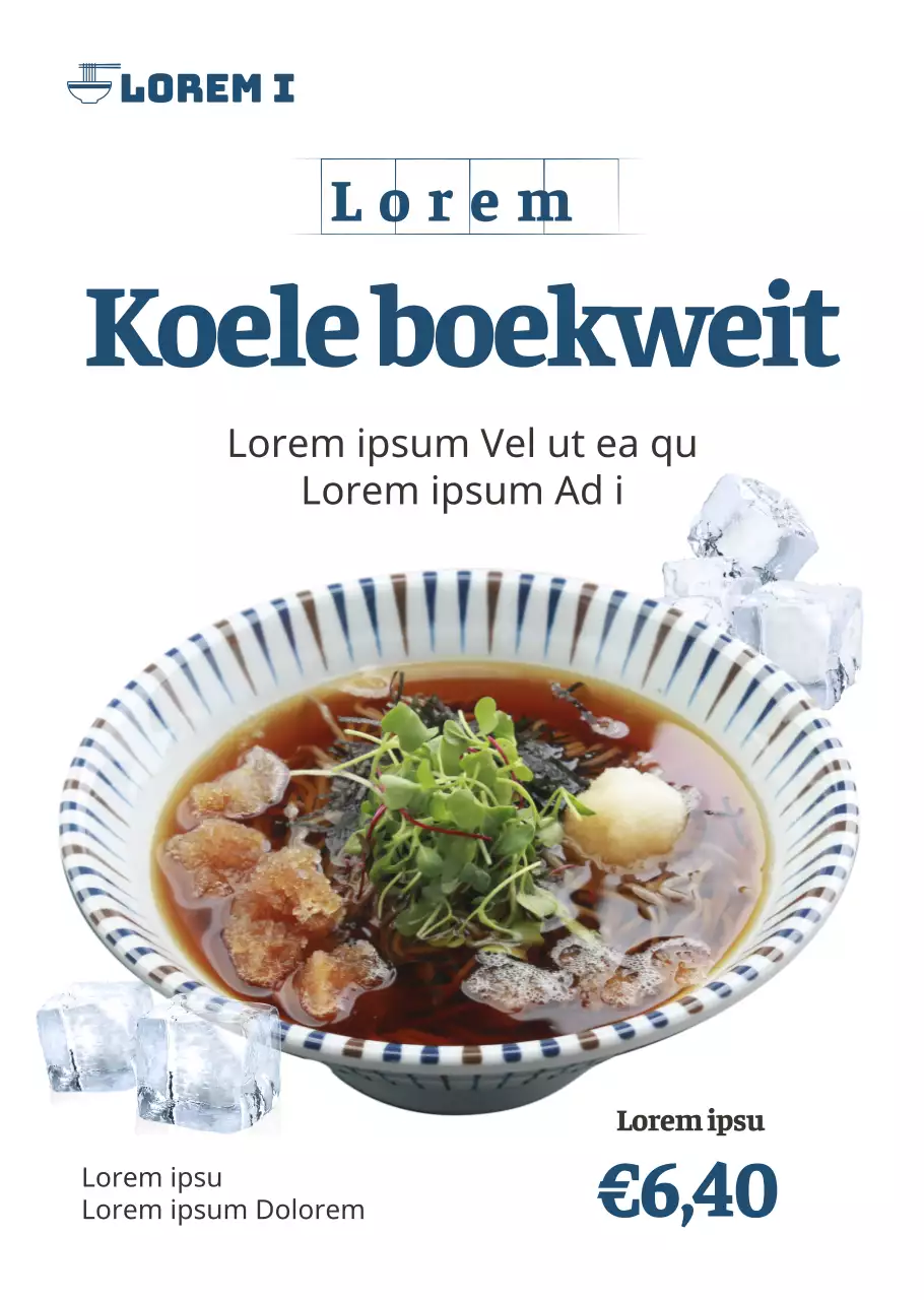 Eenvoudige lichtblauwe koude soba restaurant transparante poster