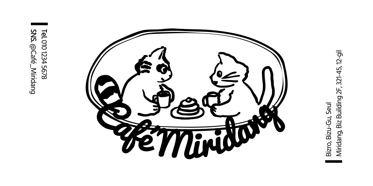 Logotipo com ilustração de guaxinim e gato para informações e serviços de cafés