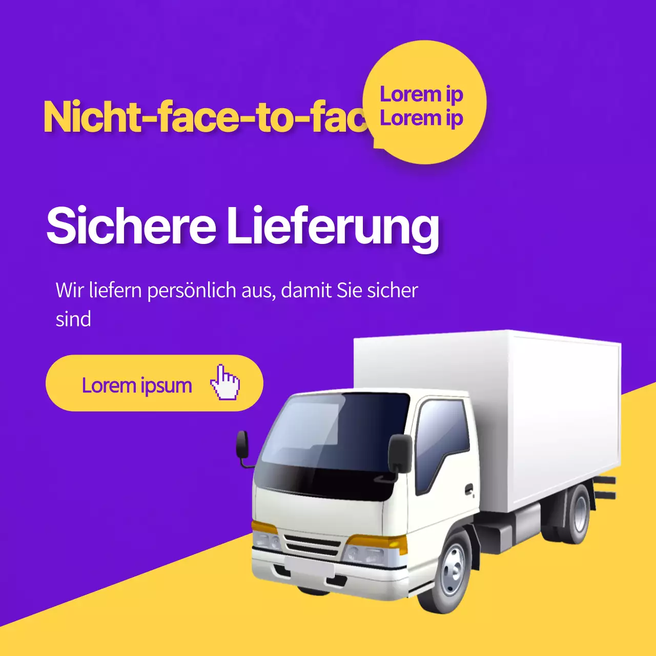 Lila-gelber Text zur kontaktlosen Zustellung Hervorgehobener Hinweis