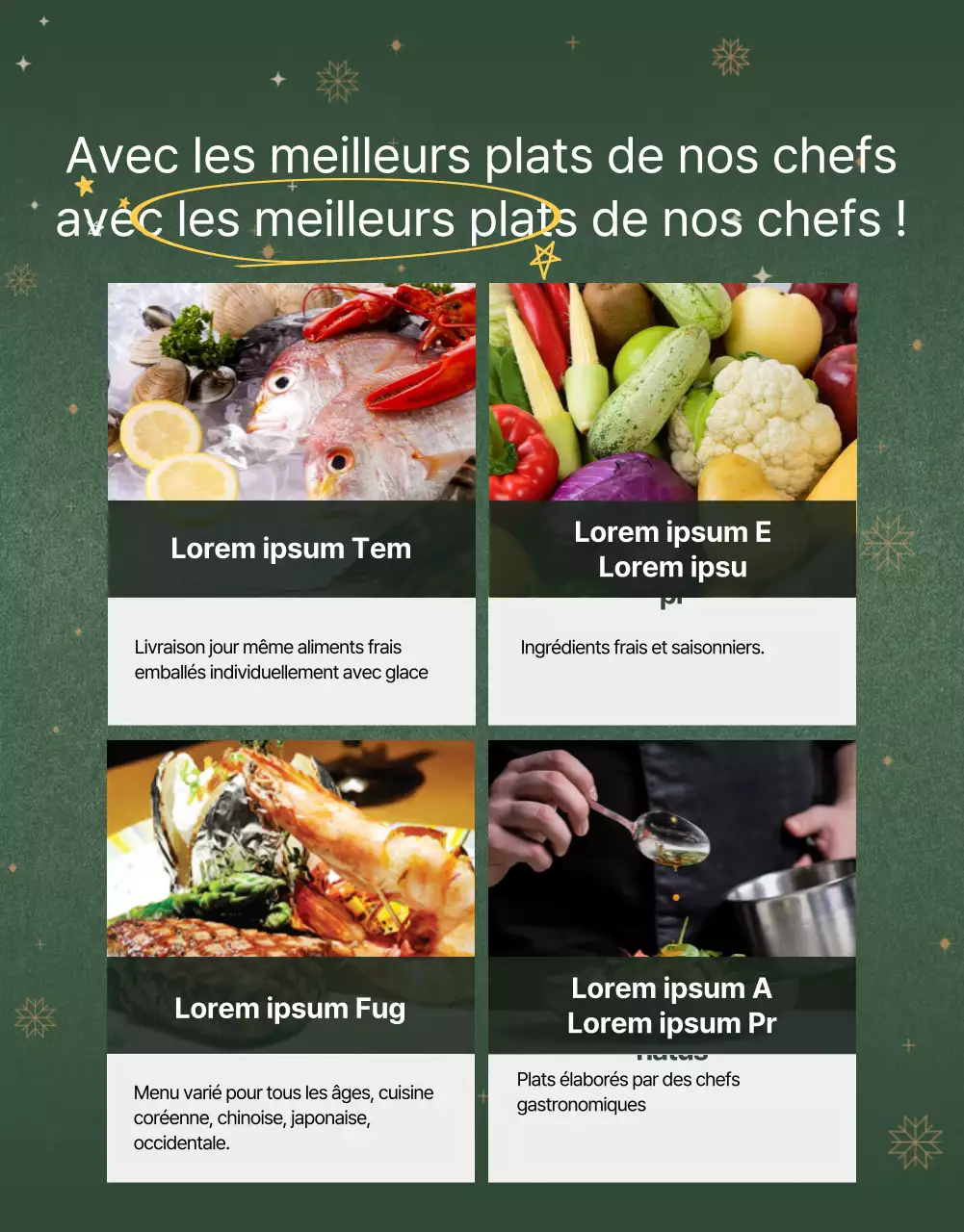 Buffet de Noël vert et jaune détails