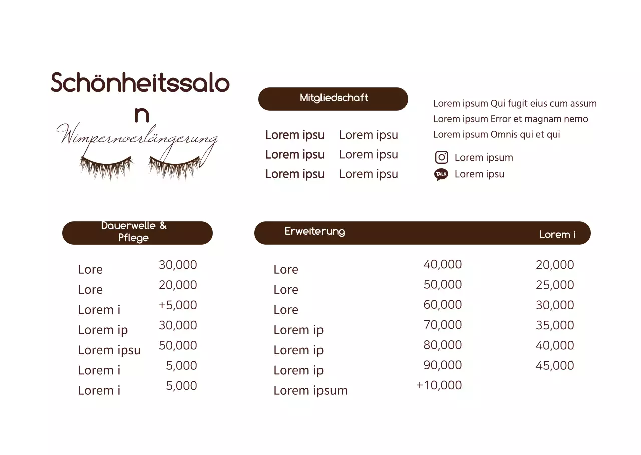 Basic Style Wimpernverlängerung Menütafel