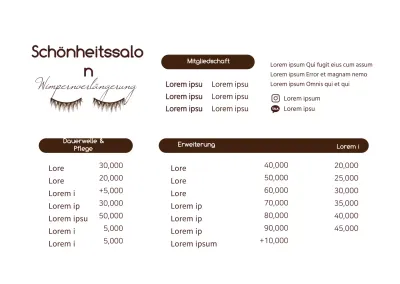 Basic Style Wimpernverlängerung Menütafel