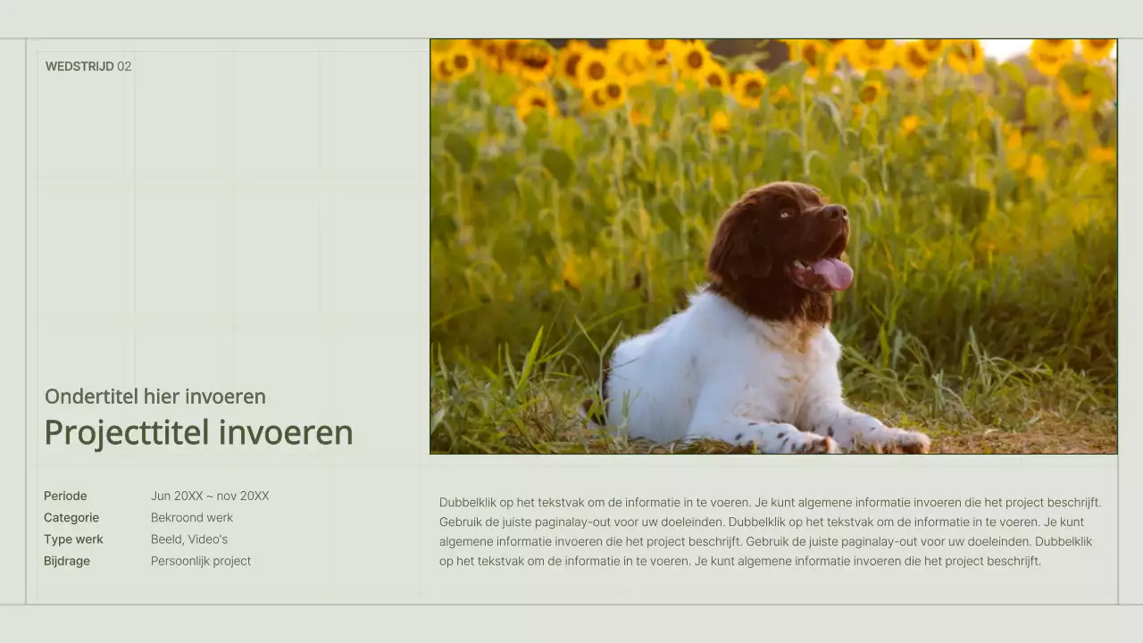 Het portfolio van een contentmarketeer met een groen, eenvoudig rasterconcept