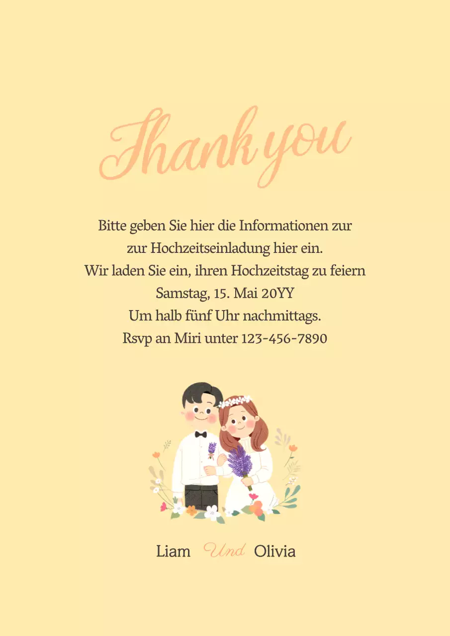 Gelbe Hochzeitseinladungs-Postkarte