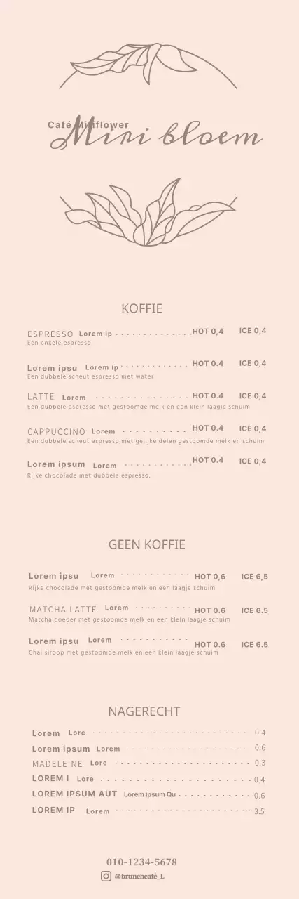 Roze luxe bloem cafe menubord banner
