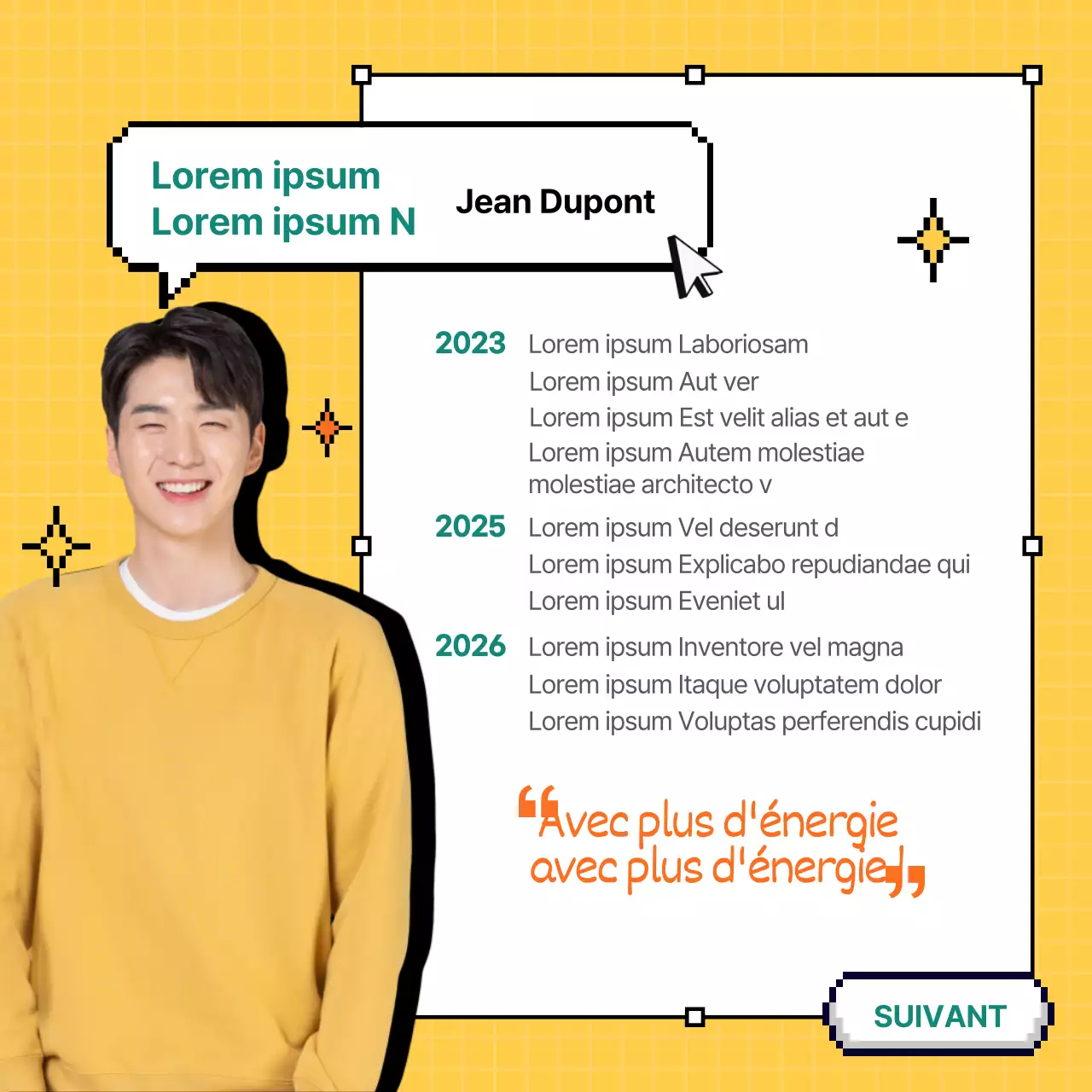 Pixel design sur fond jaune CardNews