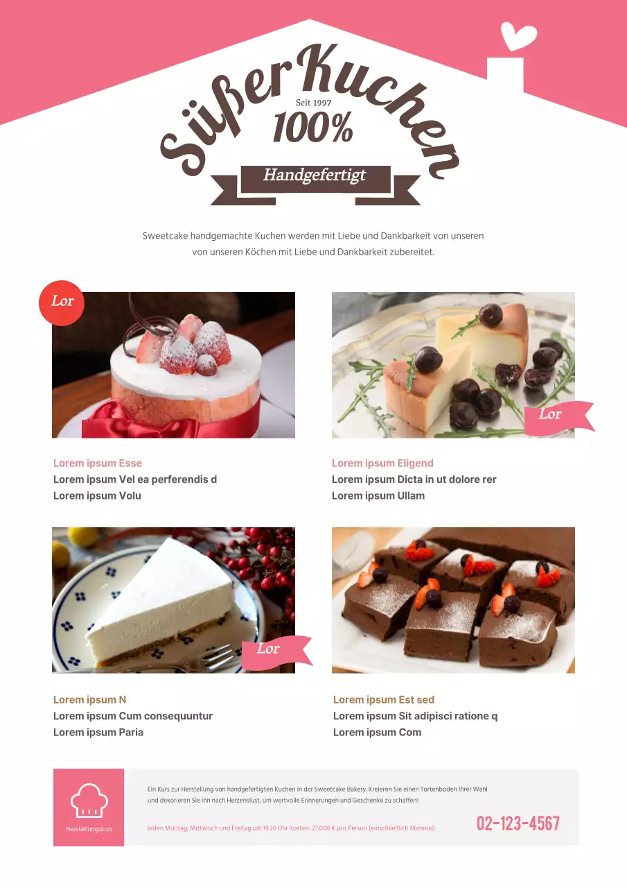 Niedlicher Bäckerei-Flyer in Rosa