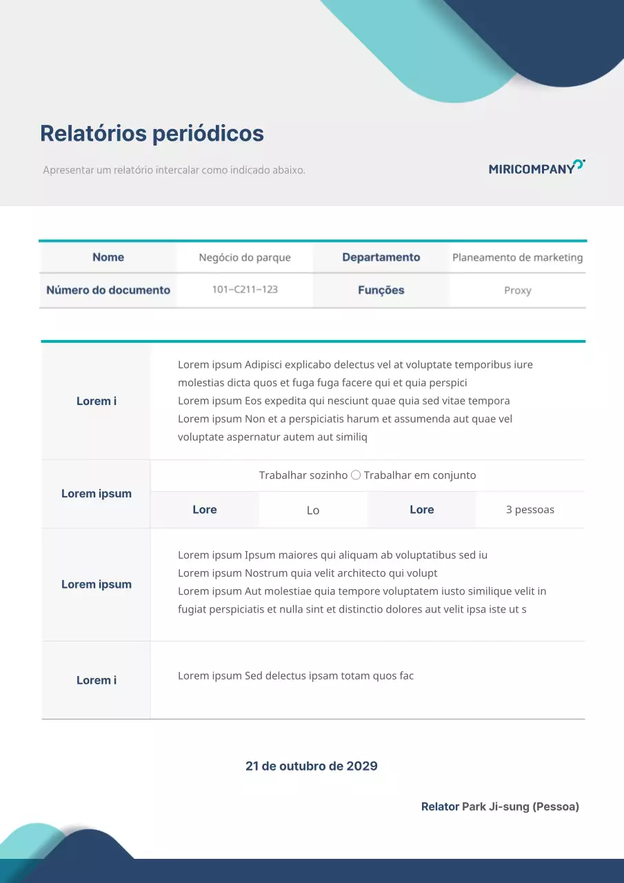 Conceito de relatório intercalar com formas azuis e azuis claras