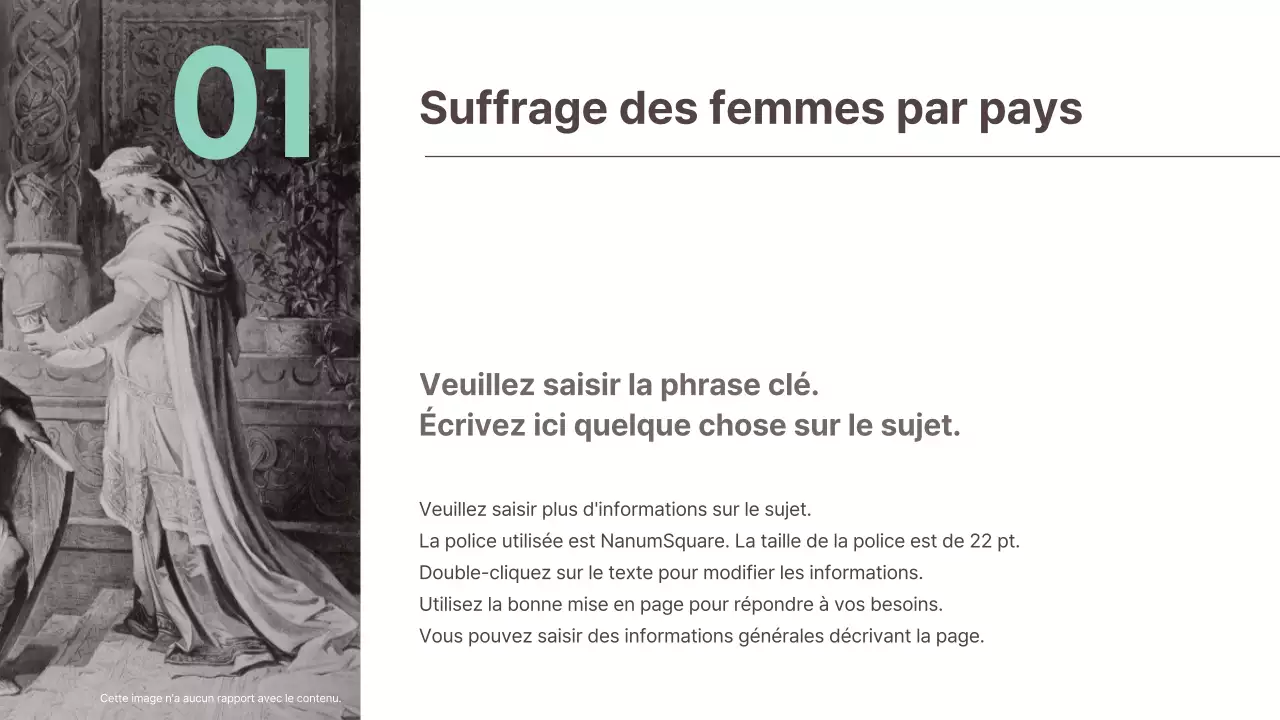  Présentation d'un concept discret pour une mission mondiale sur le droit de vote des femmes