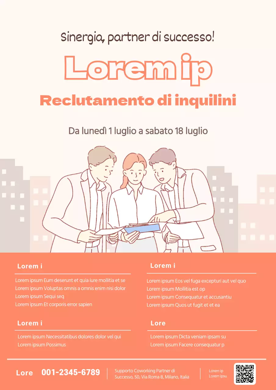 Webposter per il reclutamento di spazi di coworking color corallo