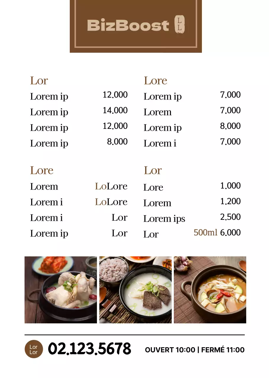 Un tableau de menu coréen de style basique, de couleur marron