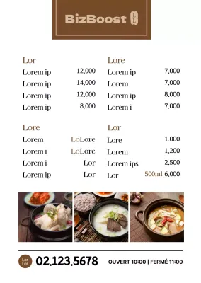 Un tableau de menu coréen de style basique, de couleur marron