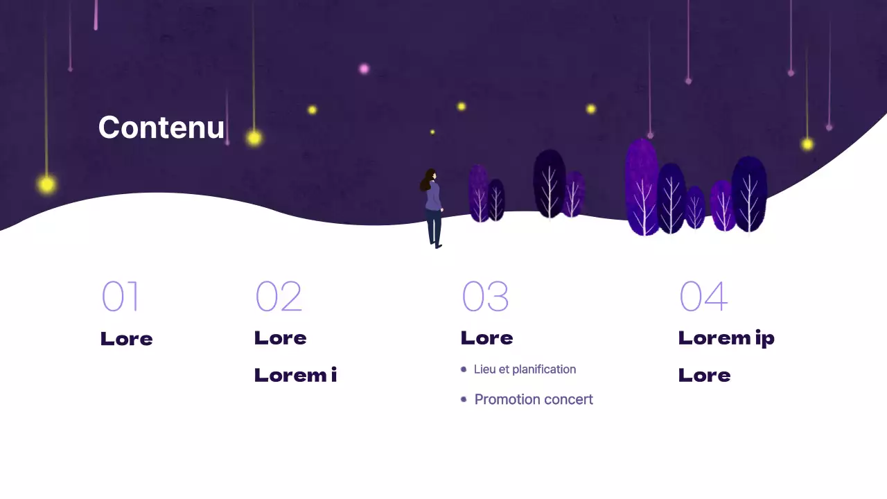 Proposition musicale créative sur fond violet avec embellissement d'étoiles