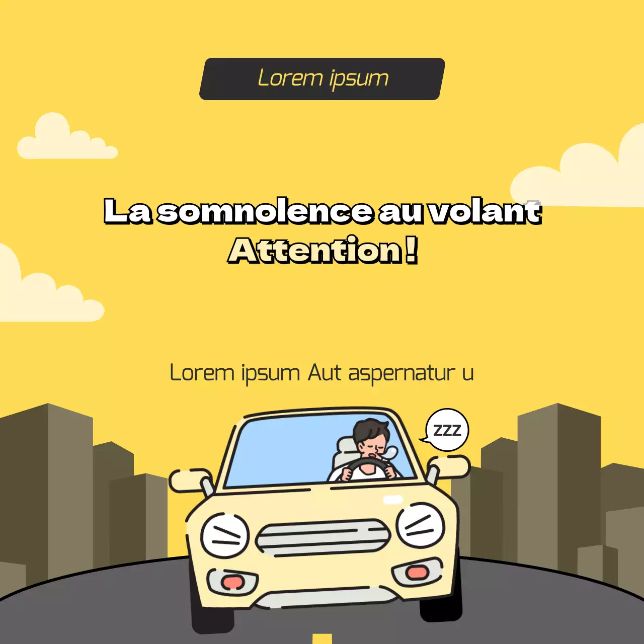 Illustration de la conduite en état de somnolence en jaune et gris