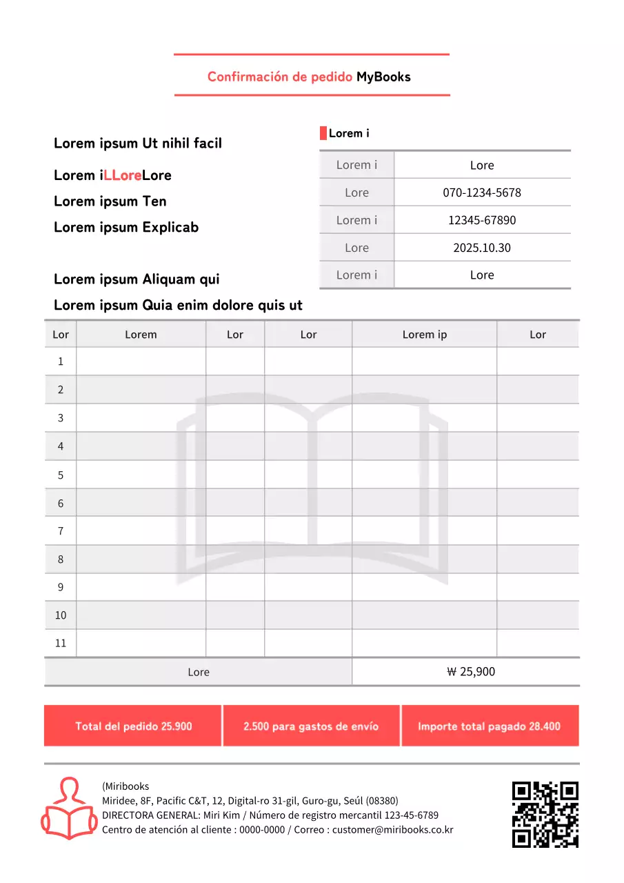 Una confirmación de pedido de librería limpia y gris
