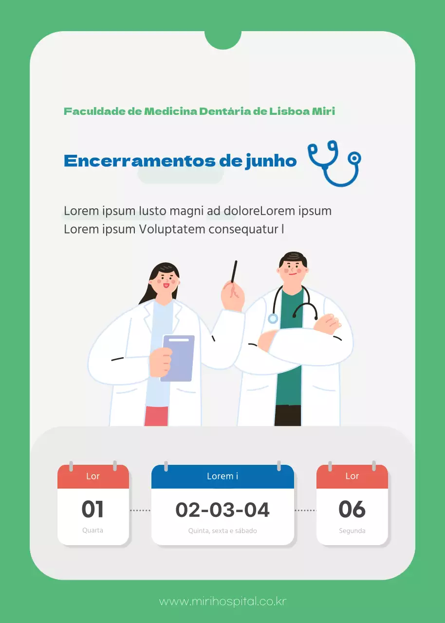Tema informativo sobre o encerramento de hospitais em junho, a verde e azul
