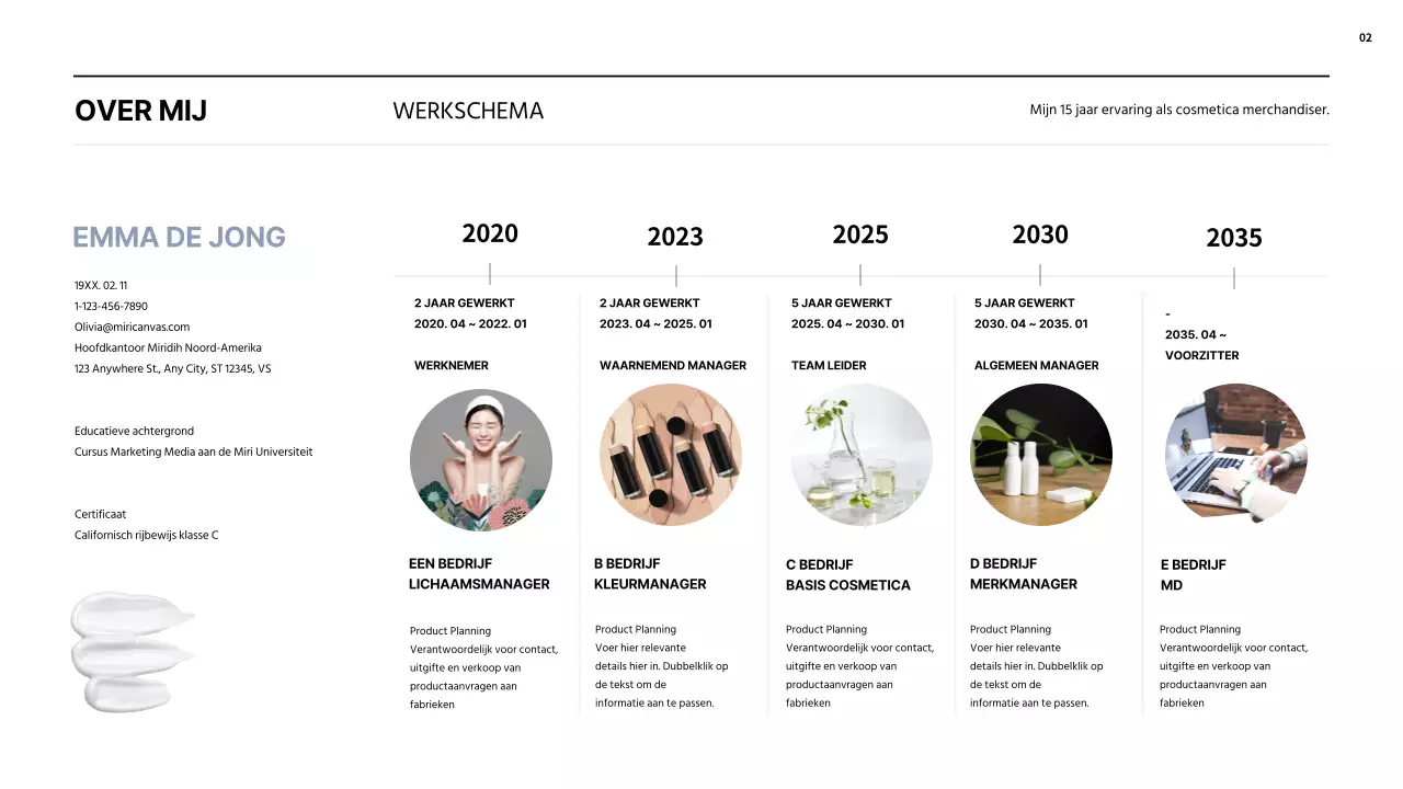 Eenvoudige cosmetica MD portfolio in lichtblauw en zwart