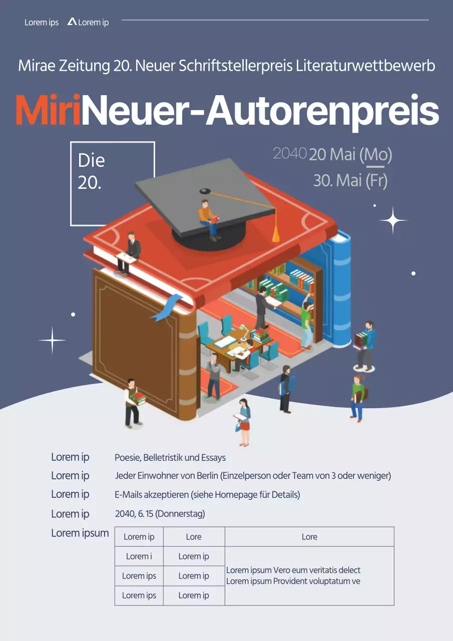 Saubere Illustration mit abgemilderten Farben und Rottönen Unterlagen für die Einreichung von Literatur zum New Writers Award.