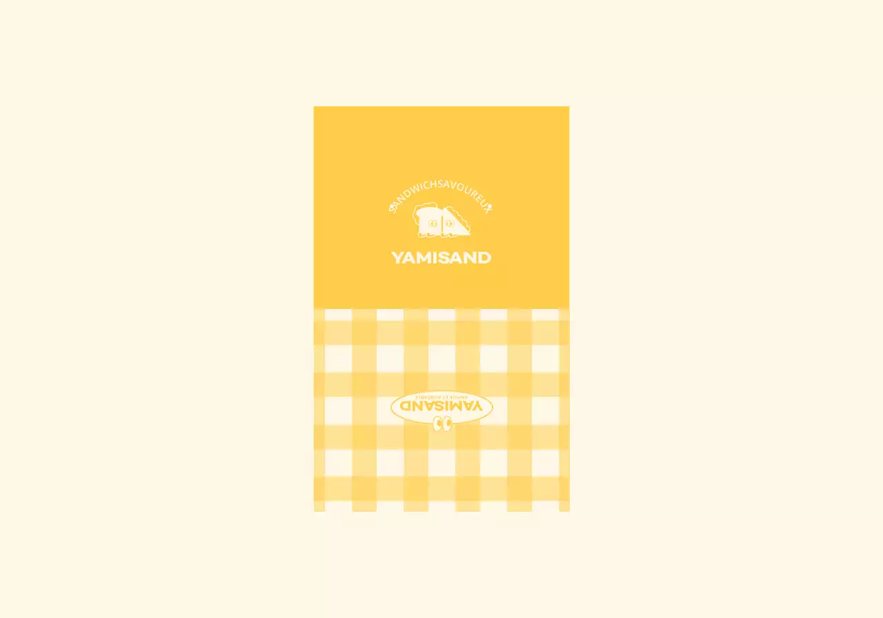 Une sandwicherie avec un motif à carreaux rouges et jaunes et des personnages mignons.