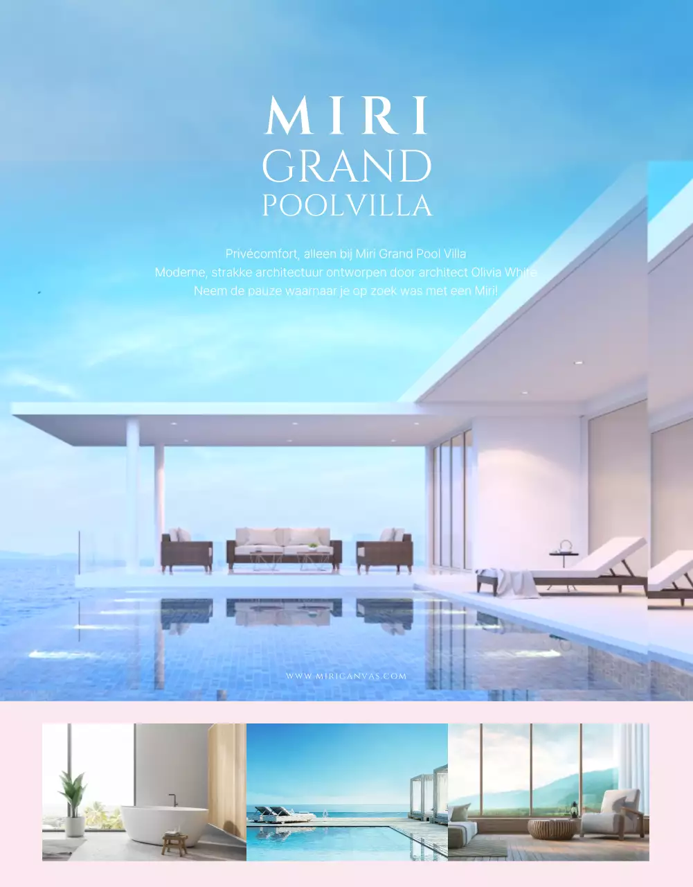 Hoe boek je een zwembadvilla met een contrasterend lichtroze en koelblauw kleurenschema