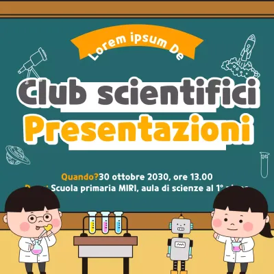 Una presentazione per il club scientifico della scuola primaria evidenziata da simpatiche illustrazioni