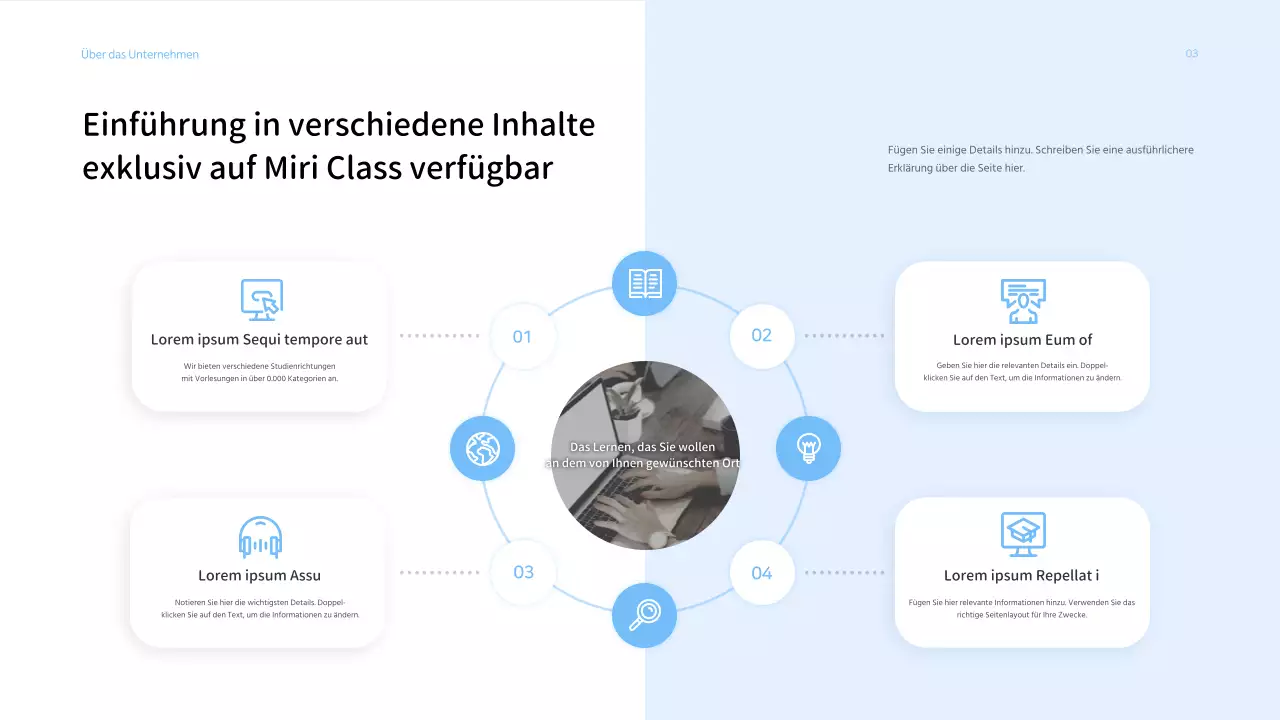 Präsentation eines Angebots für Unternehmensdienstleistungen mit hellblauem Farbschema