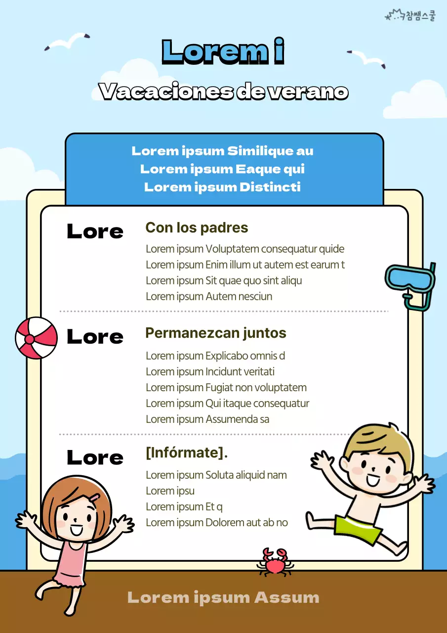Planificador de vacaciones de verano con concepto de playa en azul claro