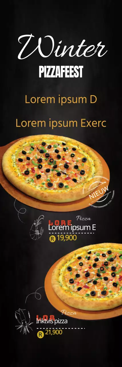 Nieuw zeevruchten pizza menu