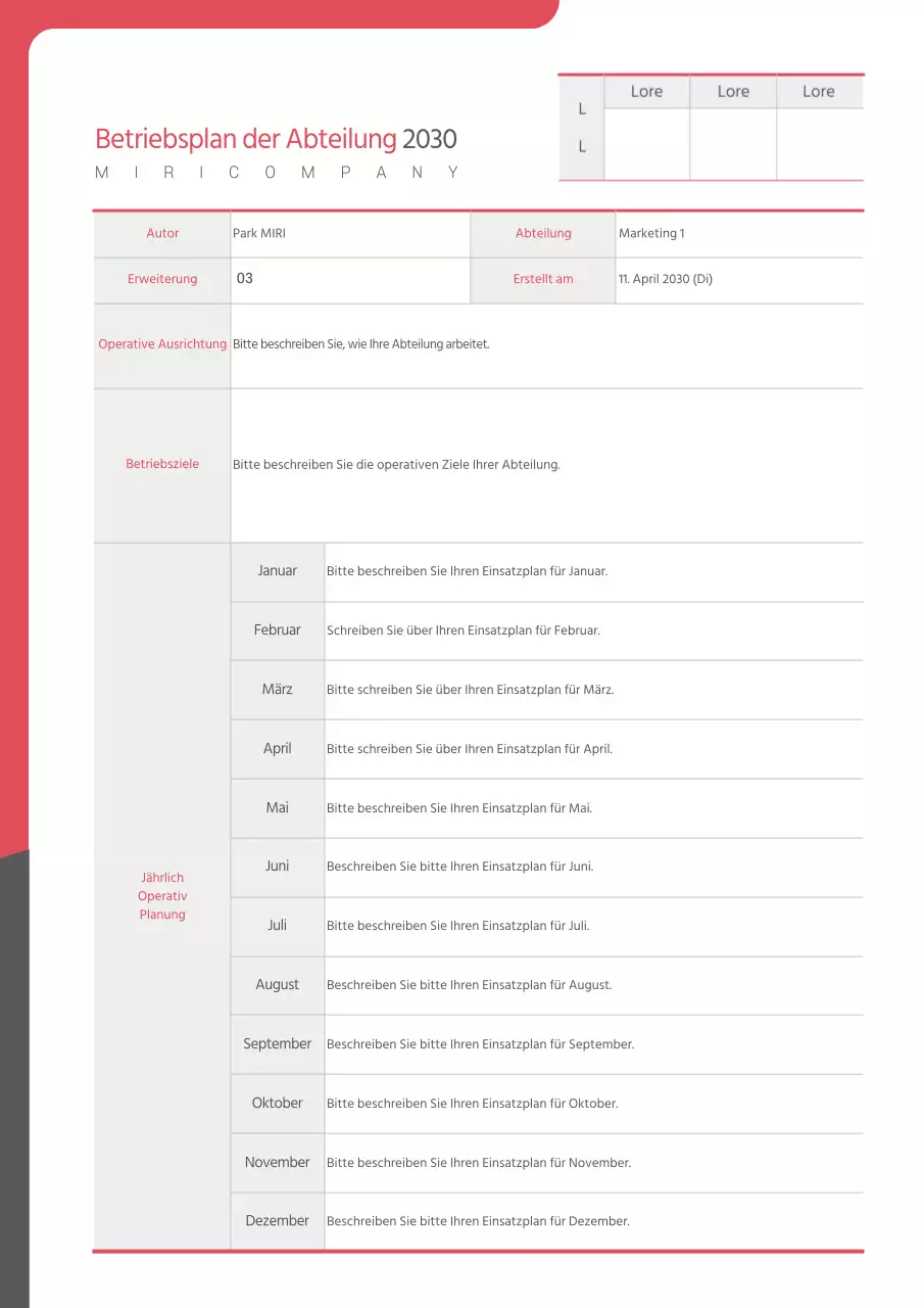 Rot und grau unterlegter Betriebsplan der Abteilung
