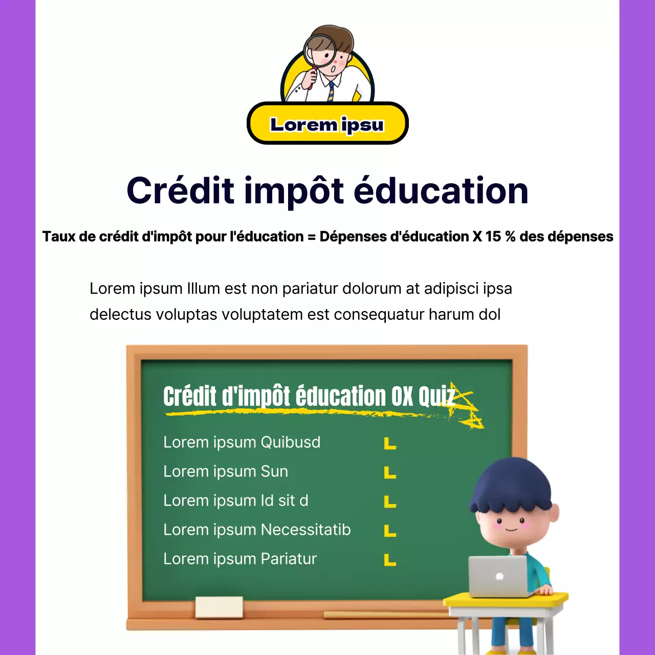 Réconciliation de fin d'année avec de jolies illustrations violettes et jaunes