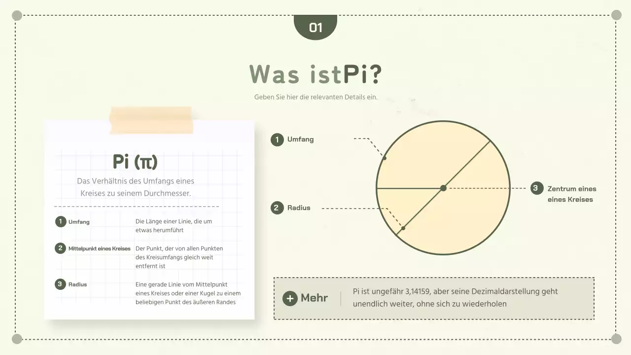 Grün Einfache Geometriekonzepte Kreisumfang und Torten-Tag