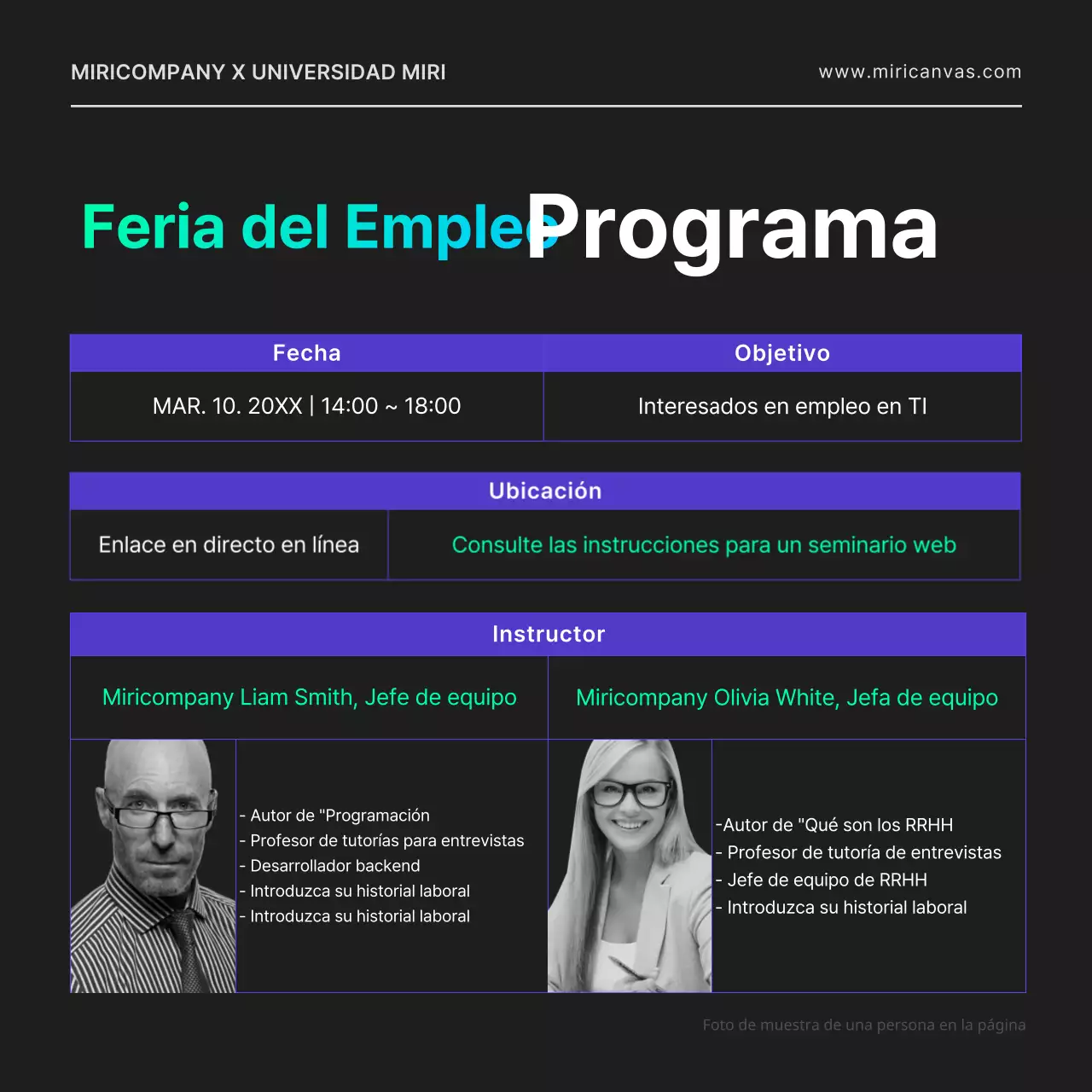 Una feria de empleo en línea para un desarrollador informático con un toque urbano, con formas geométricas en negro y colores neón.