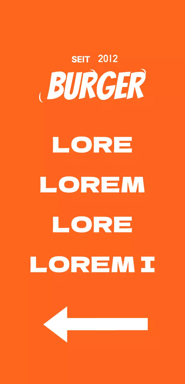 Schild mit einer Speisekarte mit der Illustration eines Hamburgers auf orangefarbenem Hintergrund