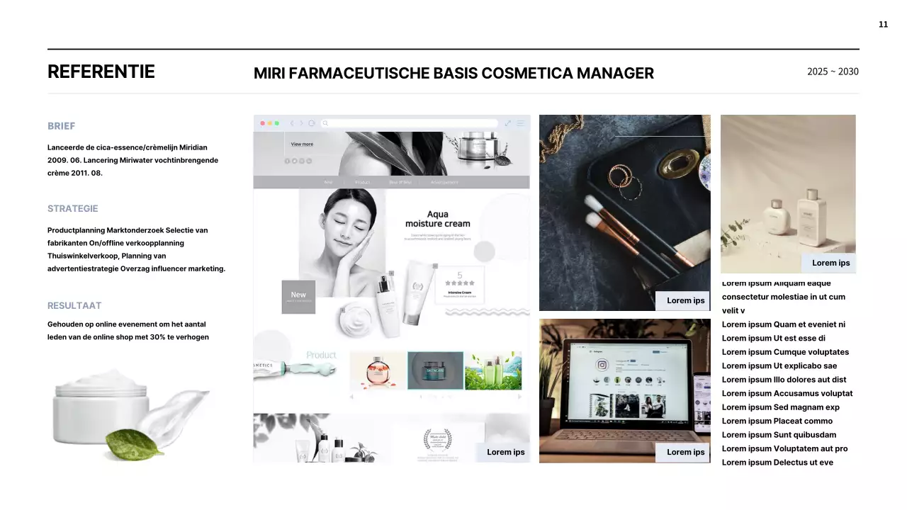 Eenvoudige cosmetica MD portfolio in lichtblauw en zwart