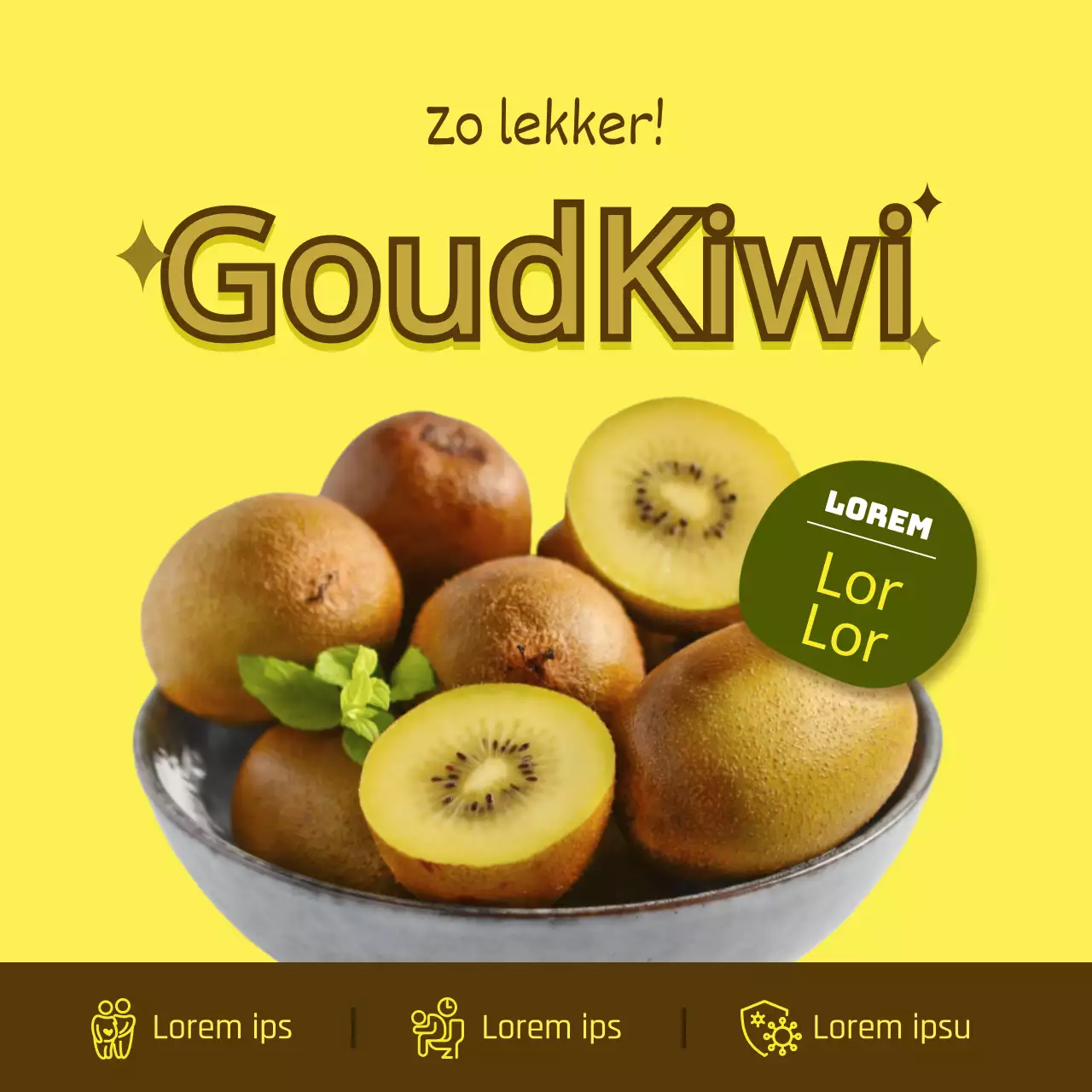 De gezondheidsvoordelen van de gouden kiwi delen met een eenvoudig concept, met een gele foto