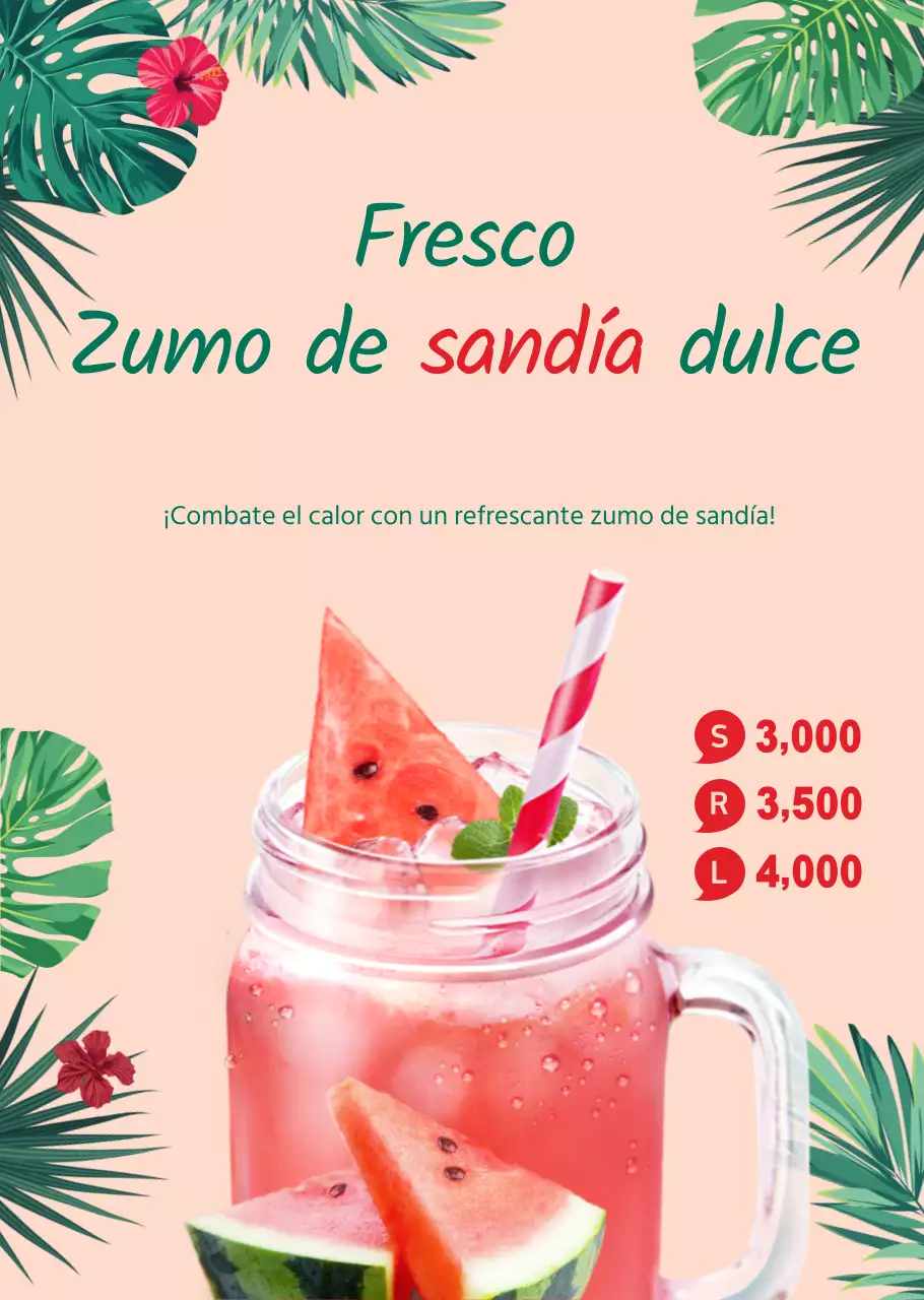 Cartel transparente para una bebida refrescante de verano zumo de sandía café