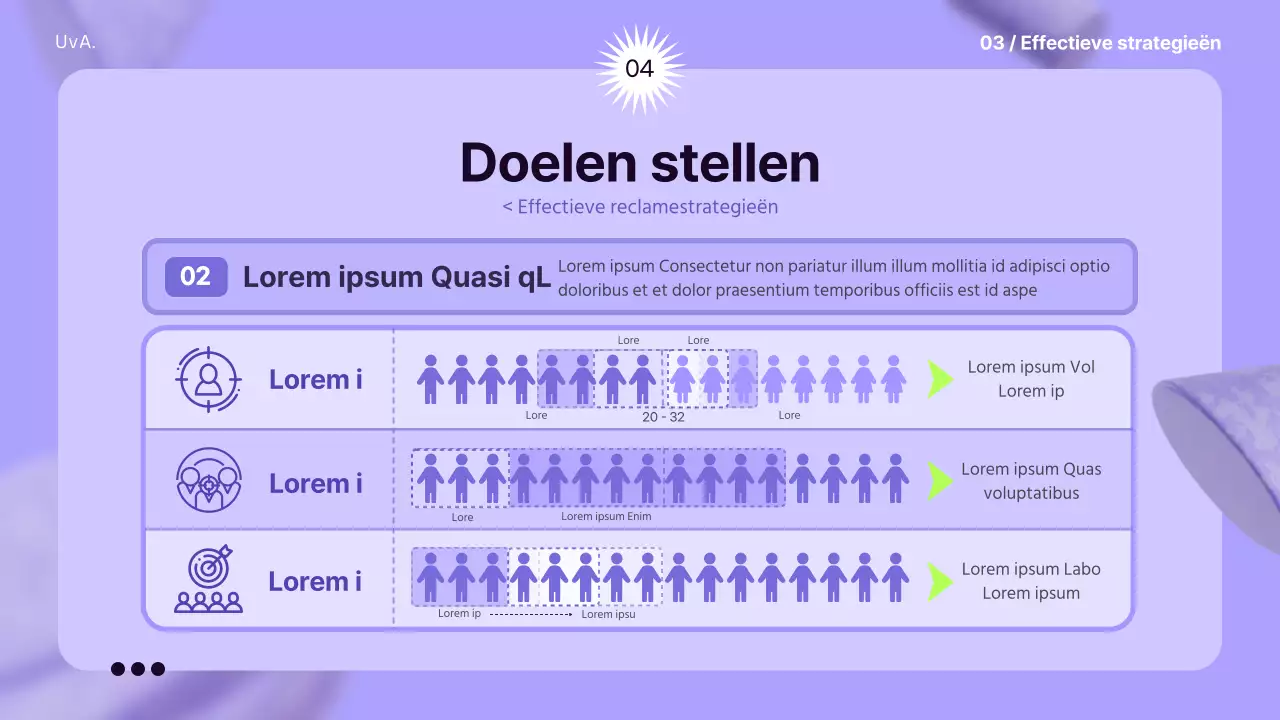 Gebruik 3D-elementen op een mauve achtergrond om een gevoel van ruimte te creëren om de reclamestrategie te informeren