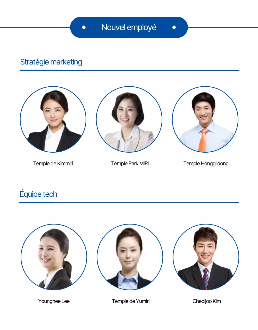Page d'accueil des nouveaux employés de l'entreprise bleue