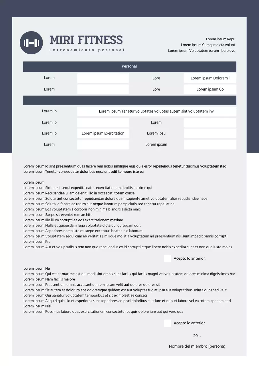 Formulario de solicitud de afiliación a Grey Fitness