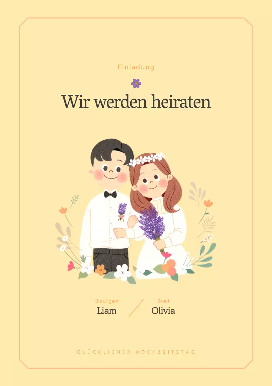 Gelbe Hochzeitseinladungs-Postkarte