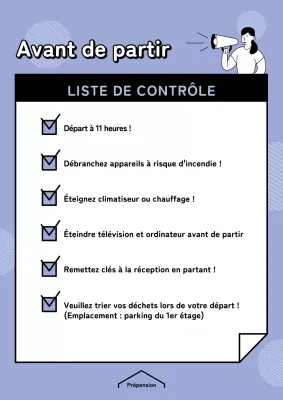 Liste de contrôle pré-départ violette et soignée