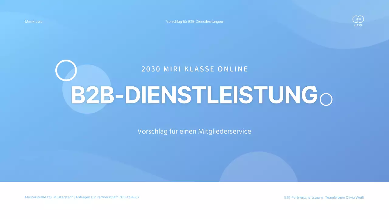 Präsentation eines Angebots für Unternehmensdienstleistungen mit hellblauem Farbschema