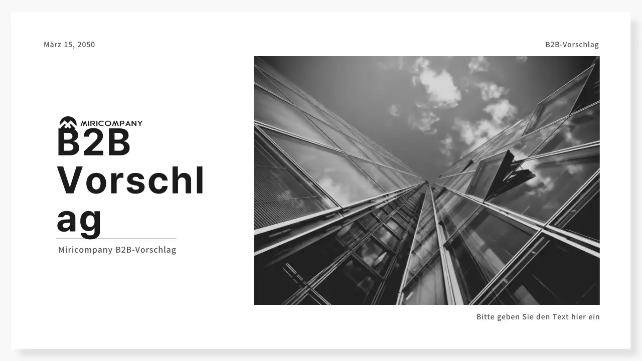 Präsentation eines B2B-Angebots für Unternehmen in Schwarz- und Grautönen