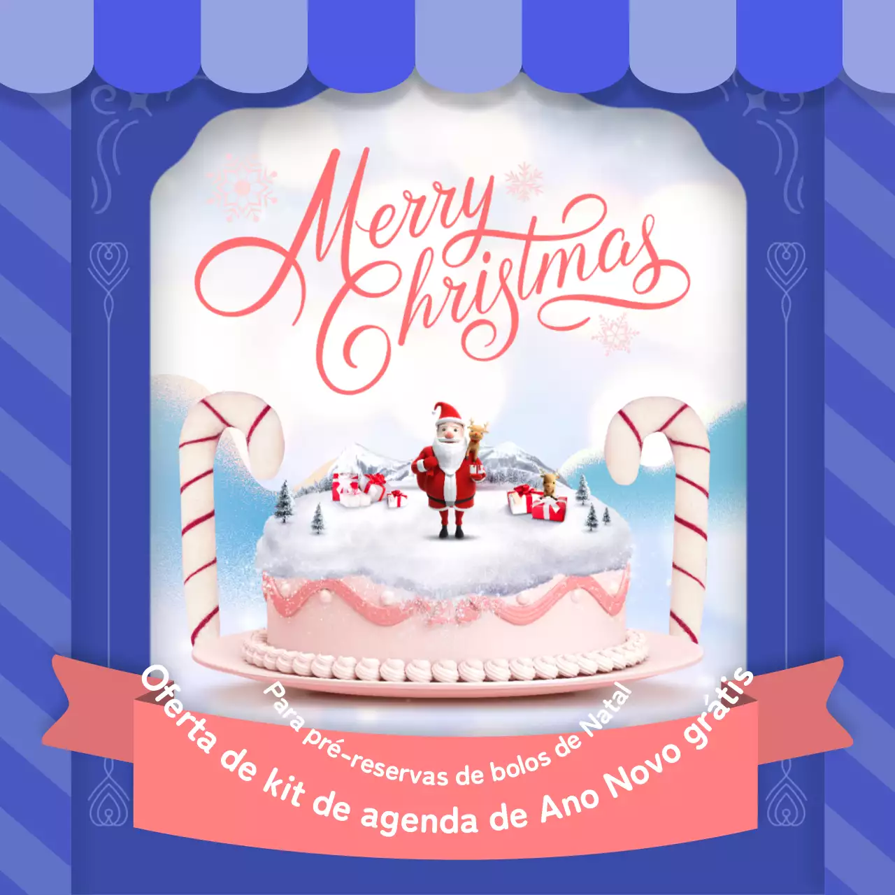Bolo de Natal com fundo azul-púrpura oferta de pré-encomenda