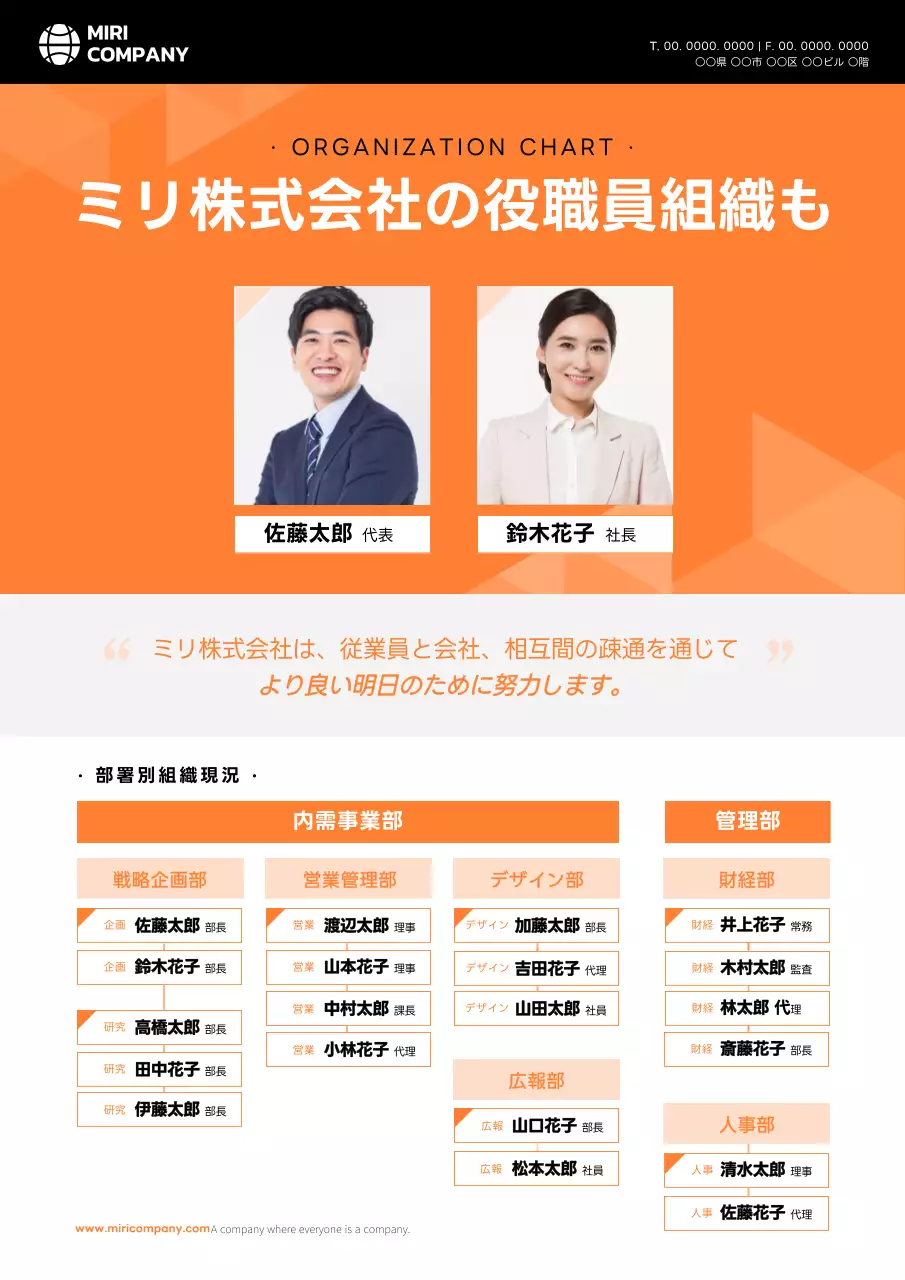 オレンジ シンプル 会社 組織図 ポスター