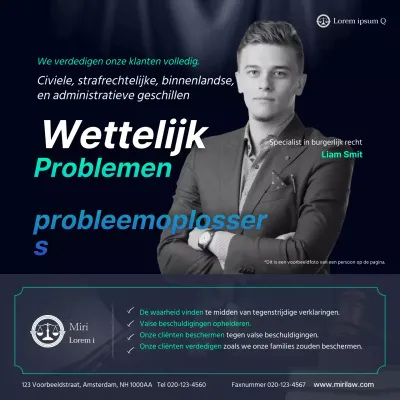 Modern, eenvoudig advocatenthema in lichtblauw en marineblauw