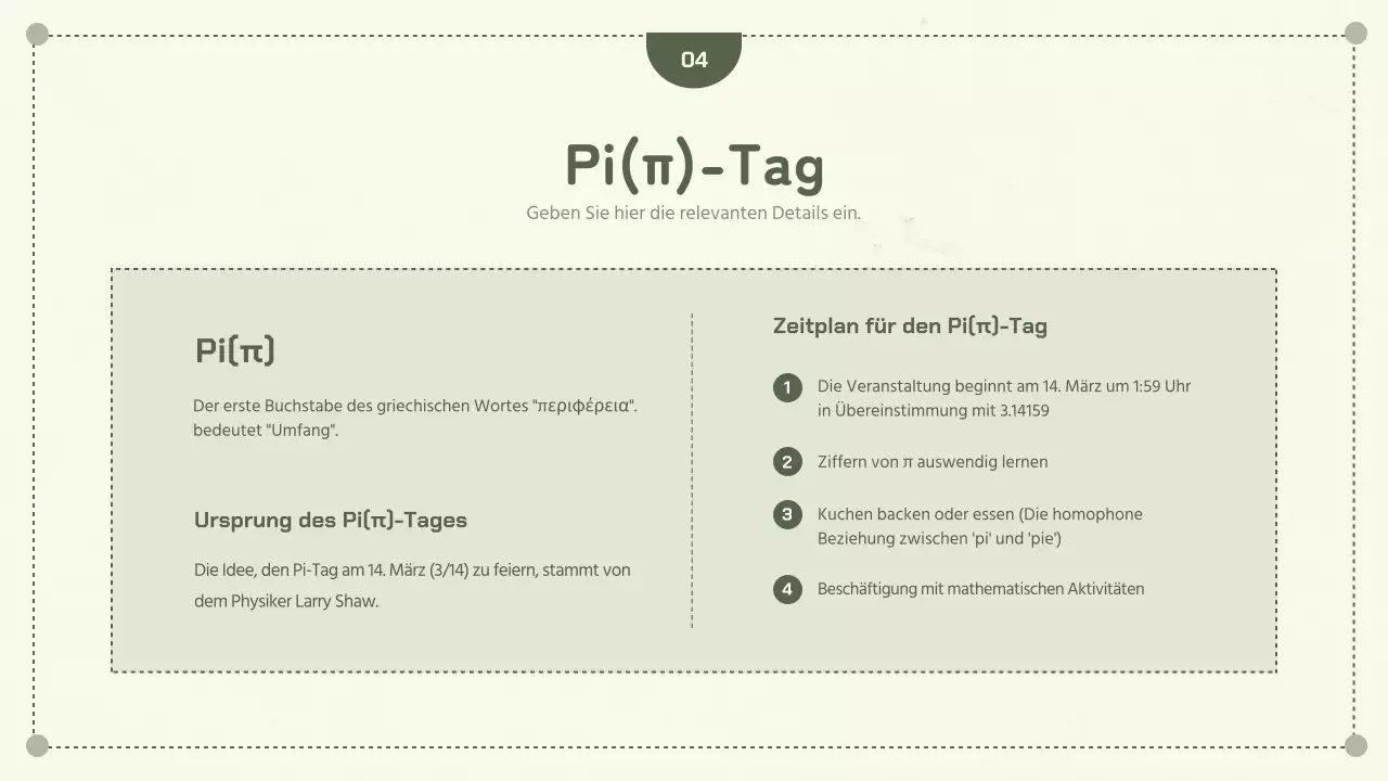 Grün Einfache Geometriekonzepte Kreisumfang und Torten-Tag